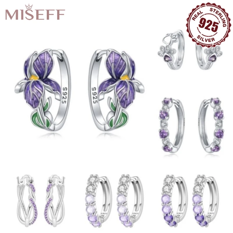 

MISEFF New 925 Sterling Silver Purple Series Iris Vine Hoop Earrings For Wedding Engagement Birthday Women Jewelry Gifts