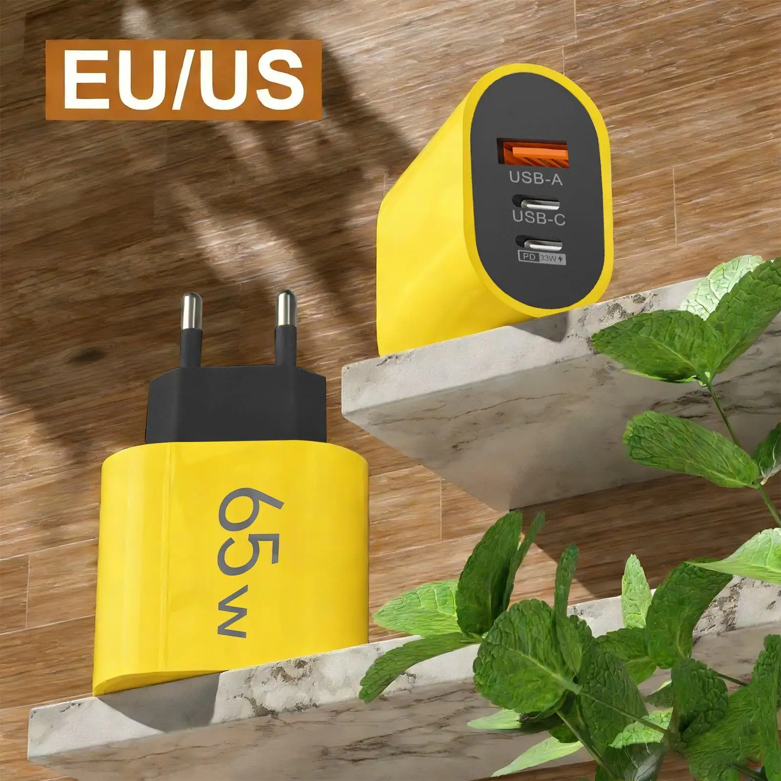 Wall Charger 65W 3-Port Safe Overcharge Protection USB A Plug Adapter Charging Brick For Travel Indoor Outdoor Home Bedroom