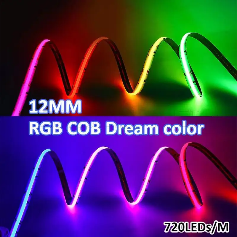 RGB Dream Full Color 12mm 720LEDs/M DC12V 24V FCOB LED Light Strip Pixel Addressable IC WS2811 High Density Flexible COB Lights