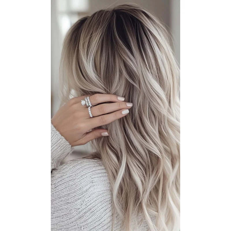 Balayage Ashy Blonde with Dark Roots Wigs 100% Human Hair Lace Front Wigs 14inch