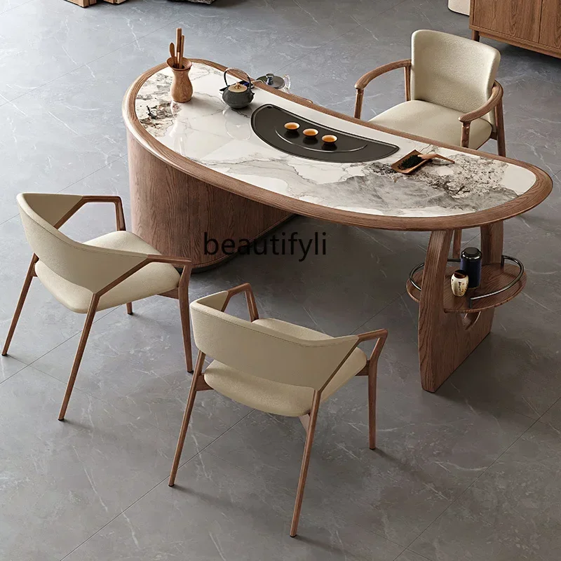 

yj7 tea table household balcony solid wood curved rock slab tea table, modern simple ash wood tea table