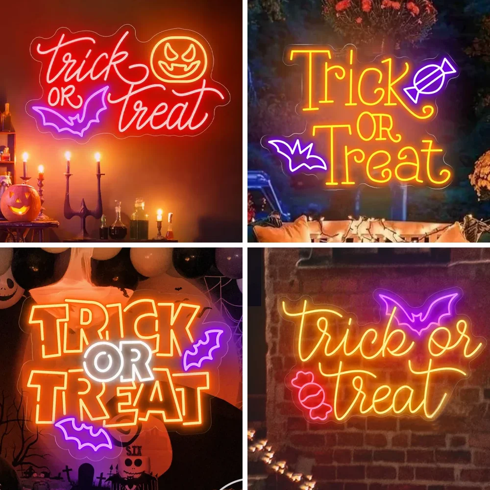 

Trick or Treat Neon Sign Halloween Party Room Decor USB Dimmable Lamp Led Light For Living Room Halloween Bar Party Shop Decor