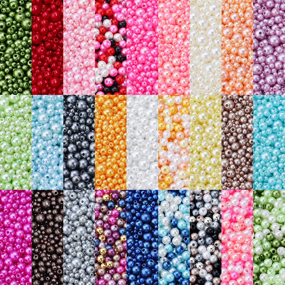 50-1000Pcs ABS Imitation Pearl Beads Colorful Large Hole Round Beads For Crafts Jewelry Making DIY Gift Supplies Accessories