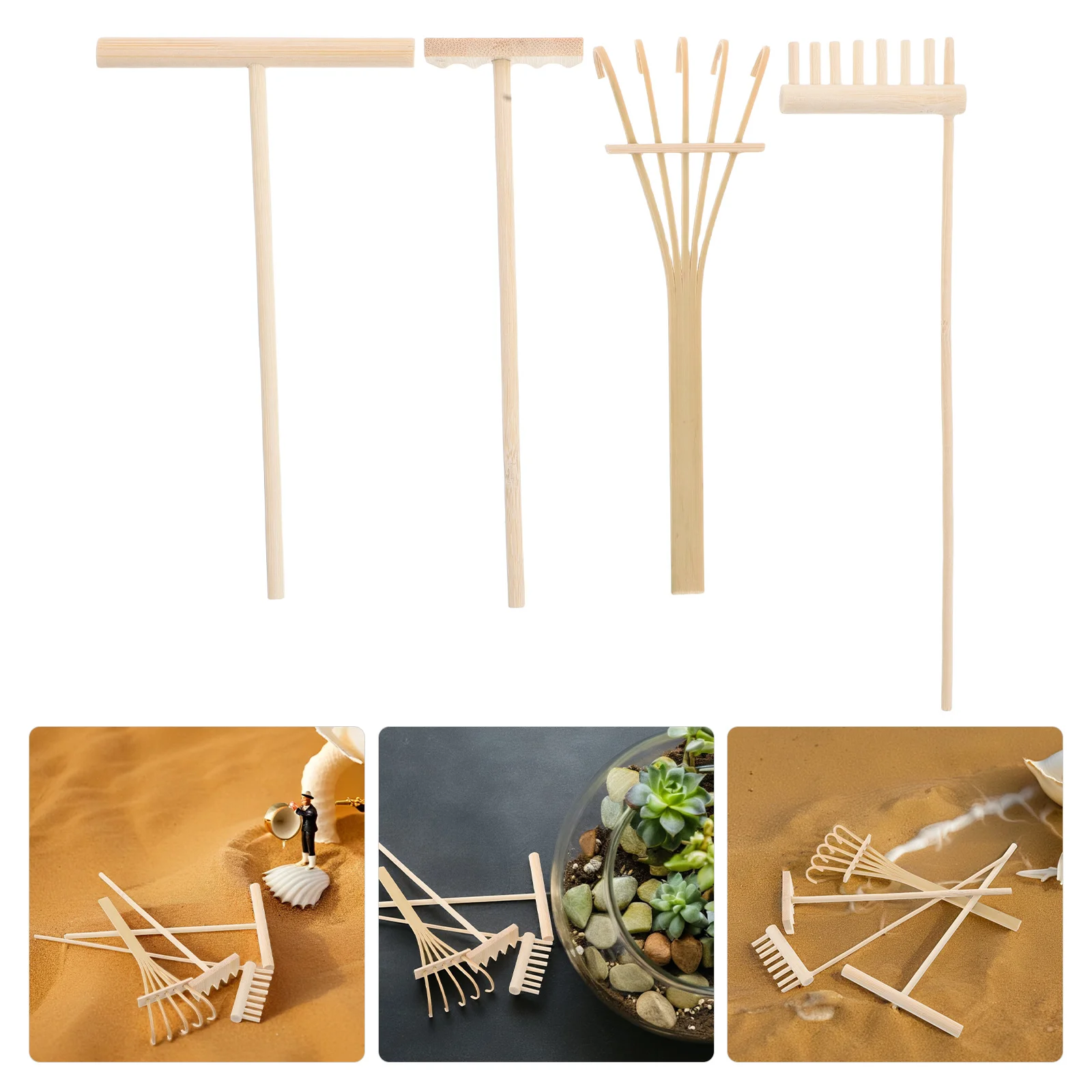 

4Pcs Mini Zen Garden Rake Set Wooden Tabletop Accessories for Home Office Decor Mindfulness Tranquility Kit Office Table Decor