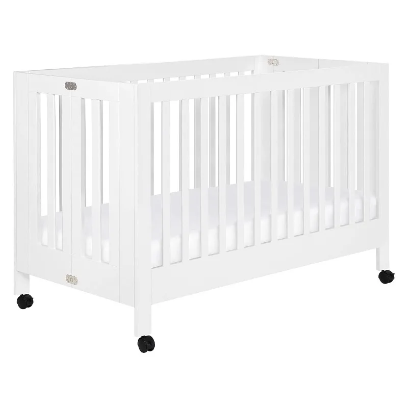 Maki Full-Size 2-in-1 Portable Folding Crib with Toddler Bed Conversion Kit in White, Greenguard Gold Certified