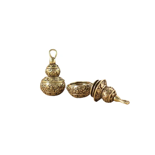 Mini Brass Chinese Letter Blessing Lotus Gourd Charm Copper Lucky Car Key Chain Pendant Pill Box Medicine Case Container Bottle