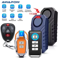 Awapow Bicycle Alarm Wireless Remote Control Electric Scooter Bike Anti theft Alarm 113dB Waterproof Motorcycle Security Burglar