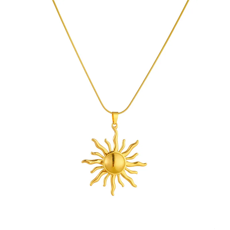 316L Stainless Steel Golden Fashion Sun Pendant Necklace For Women Girl 2024 New Concise Solar Neck Chain Jewelry Gift image 6