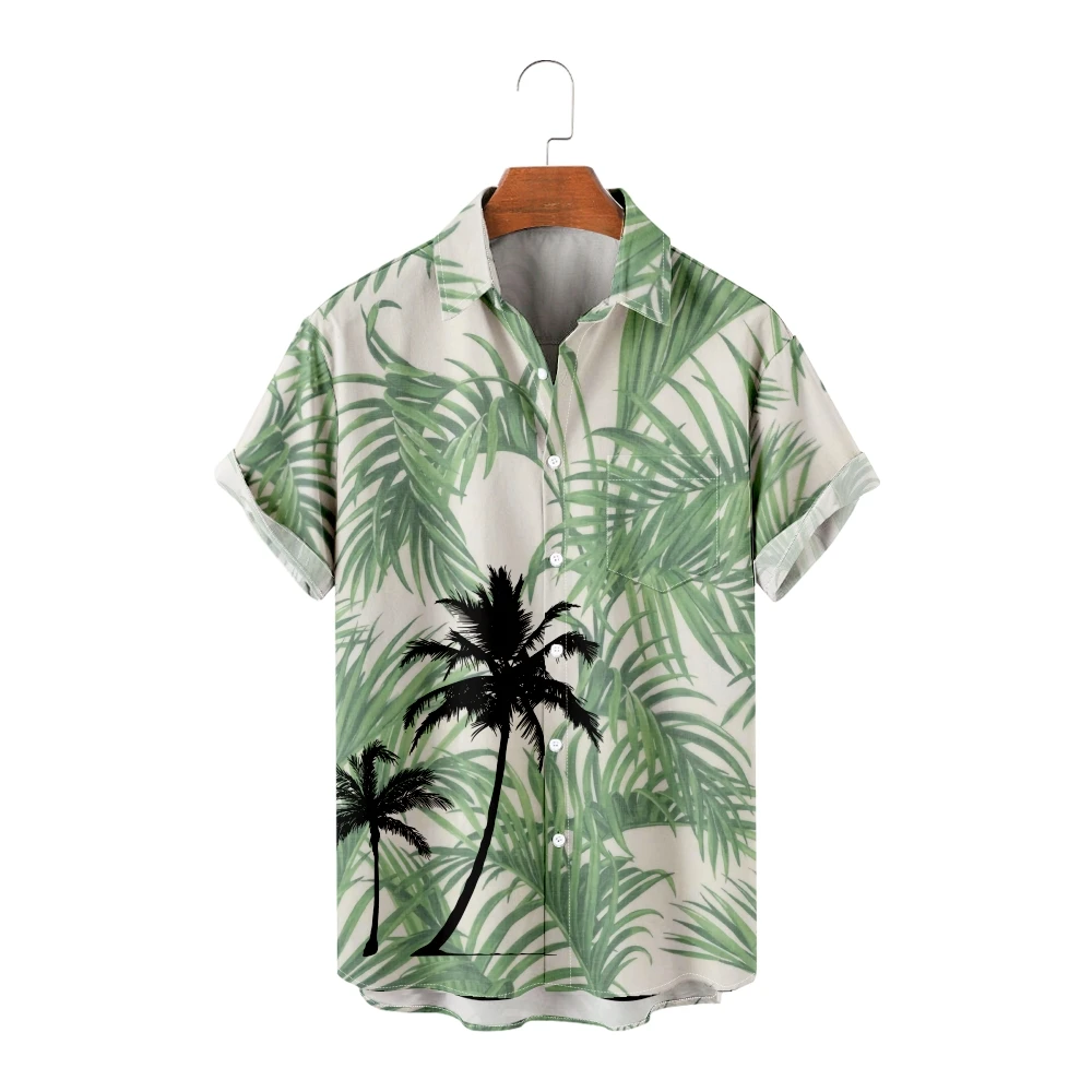 

Men's Hawaiian Shirts Leaves Print Short Sleeve Shirts Cool Summer White Beach Tops Vintage Breathable