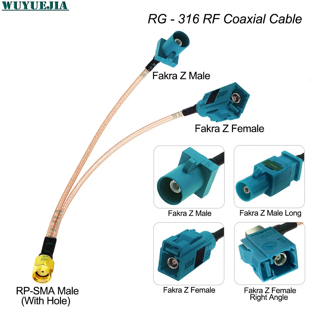 

0.1~1M Y Type RP-SMA Male Hole to Universal Water Blue Fakra Z Male+Z Female Jack Connector 50 ohm Low loss RG-316 RF Coax Cable