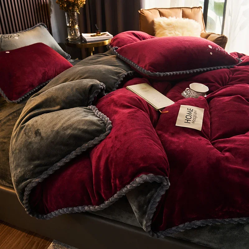 

Winter Milk Velvet Quilt Duvet Cover Bedding Set Warm Thicken Bed Quilt Cover Double Bed Cover Queen King Comforter Cover 220x24