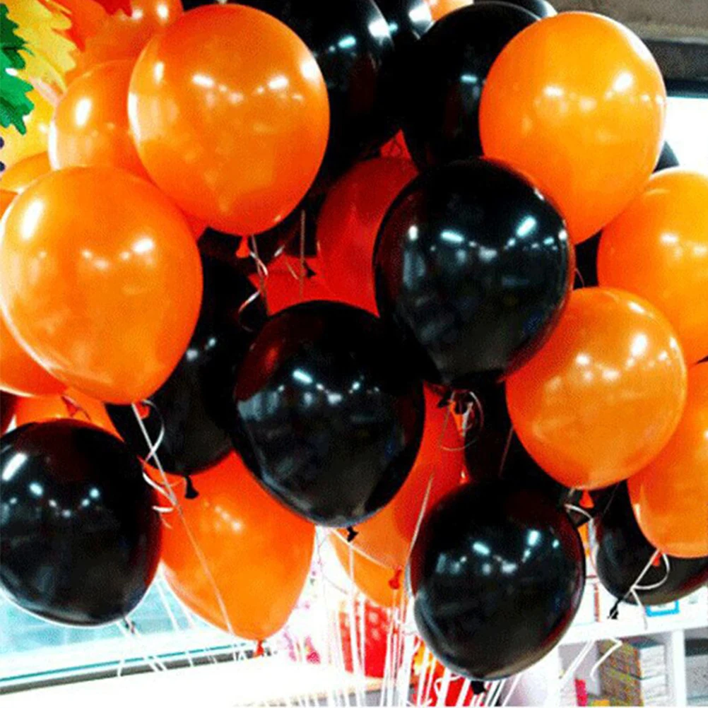 

100 Pcs Home Party Decorations Balloons for Halloween Funny Orange and Black Event