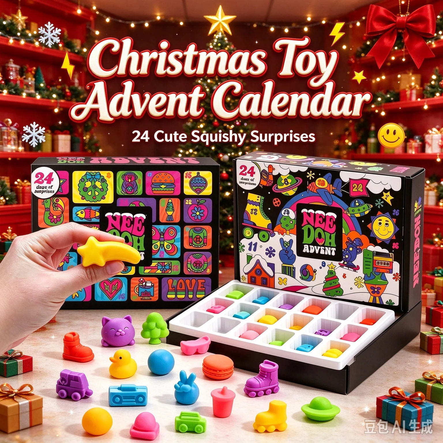 NeeDoh 2026 3D PVC Fidget Doll Advent Calendar Christmas Countdown Calendar Surprise Box Stress Relief Toy New Year Holiday Gift