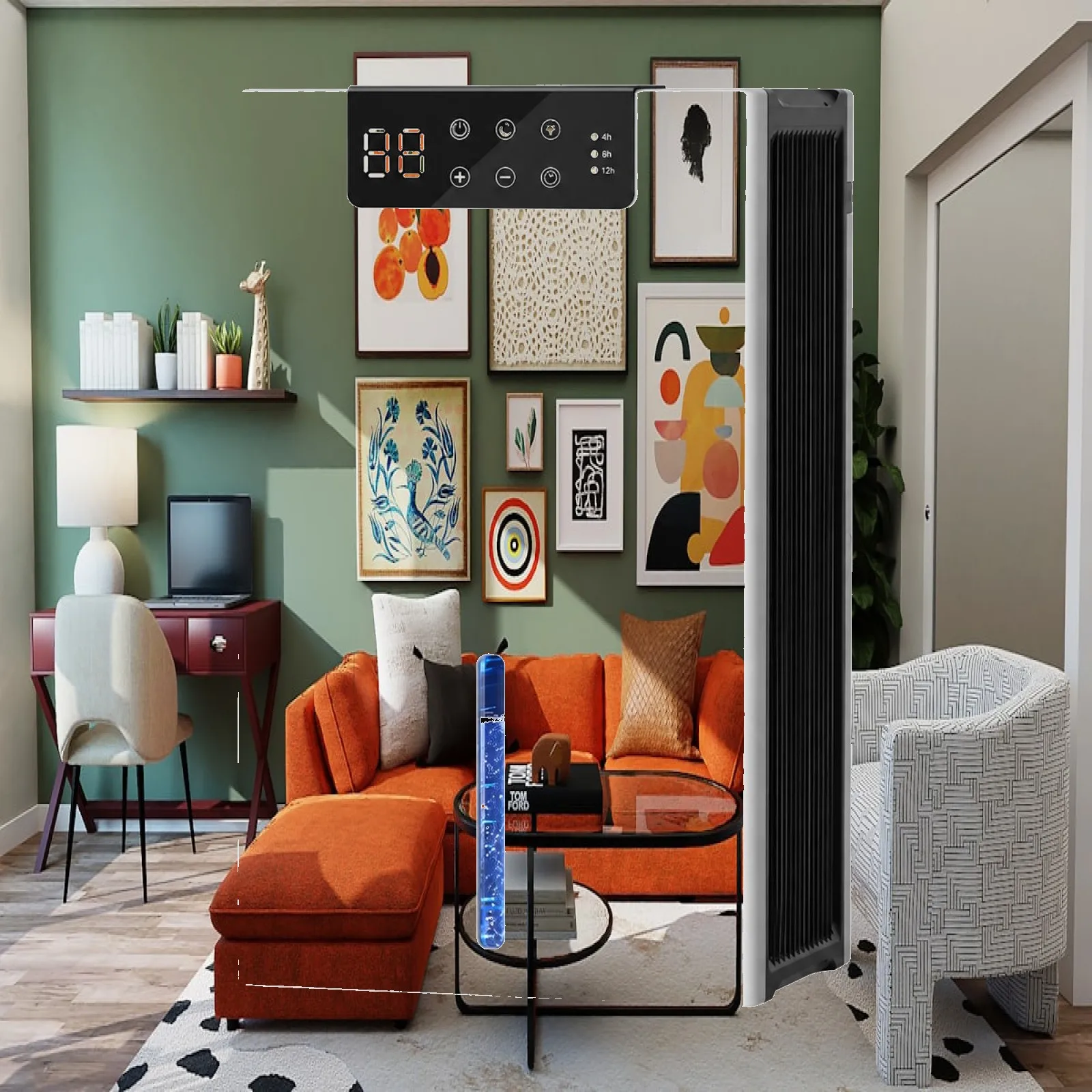 Deshumidificador silencioso para el hogar, ideal para espacios pequeños, con panel digital y indicador de nivel de agua.