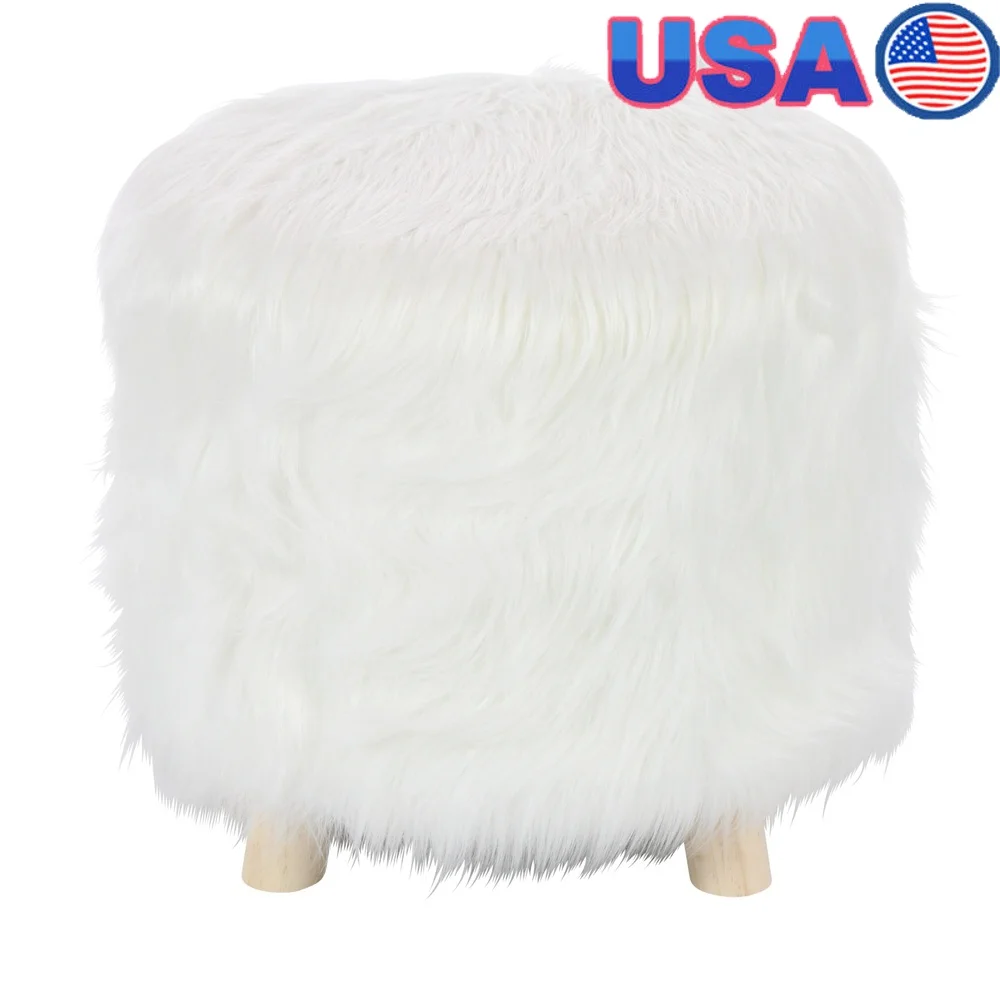 

Polyester Faux Fur Foot Stool Modern Round Ottoman Indoor Use Living Room Accent Furniture Unique Textured Design 250lbs Weight