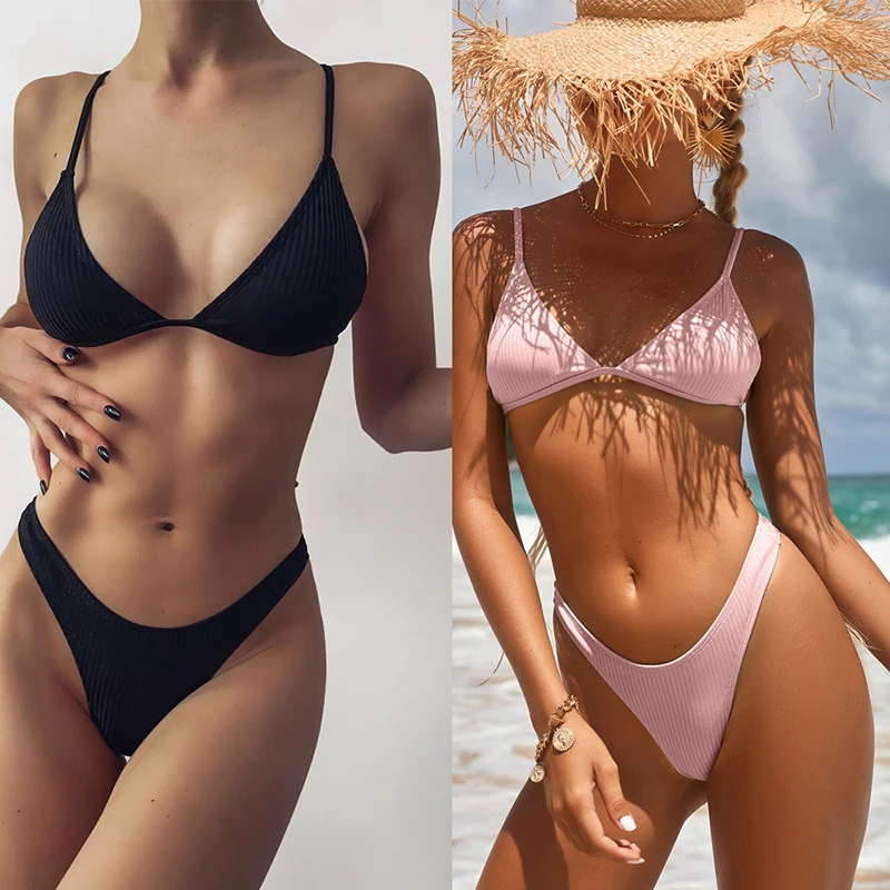 Women Summer Two Piece Set Bikini 2024 Extreme Sexy Female Bathing Suit Summer Beach Swimsuit String Swimwear Micro Outfits Pink