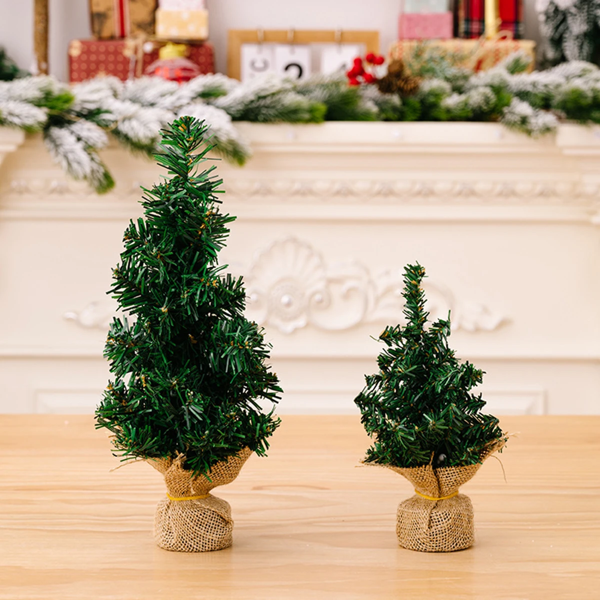 Mini Artificial Christmas Tree Small Tabletop Christmas Trees with Burlap Base for Holiday Decorations Office Desk Home Decor