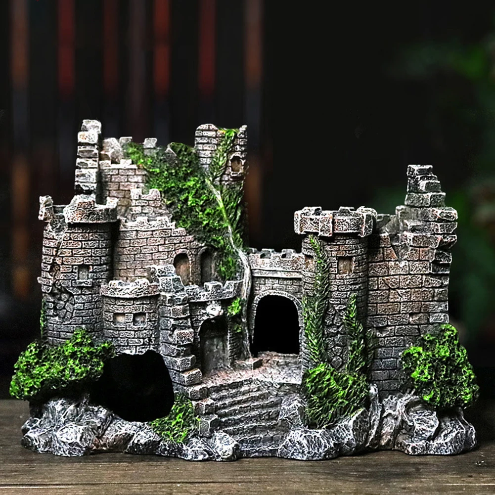 SWEETHOME Resin Ancient Castle Artificial Ornaments Hideout Caves Layout Prop For Fish Tank Aquarium Landscaping Decor