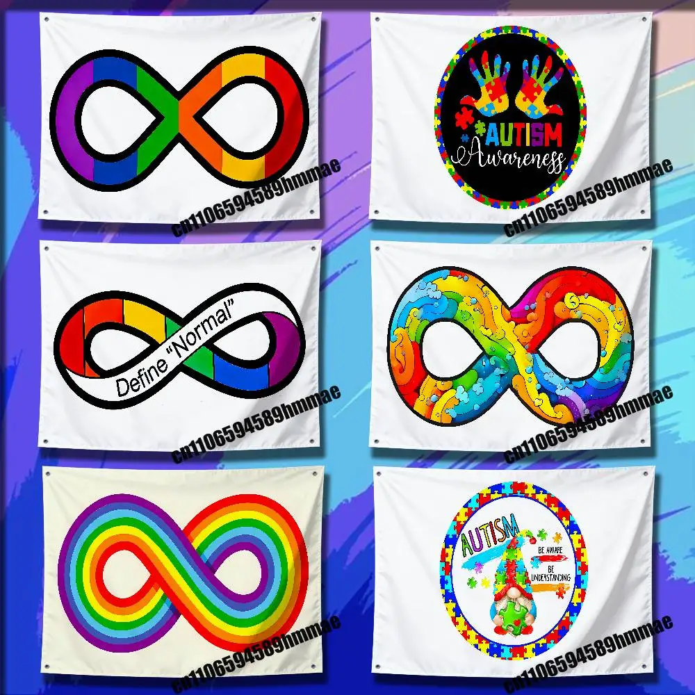 

For Accept Support Love Autism Pride Symbol Rainbow Infinity Sign Flag 50*70cm 100*150cm 150*200cm Camp Wall Banner Tapestry
