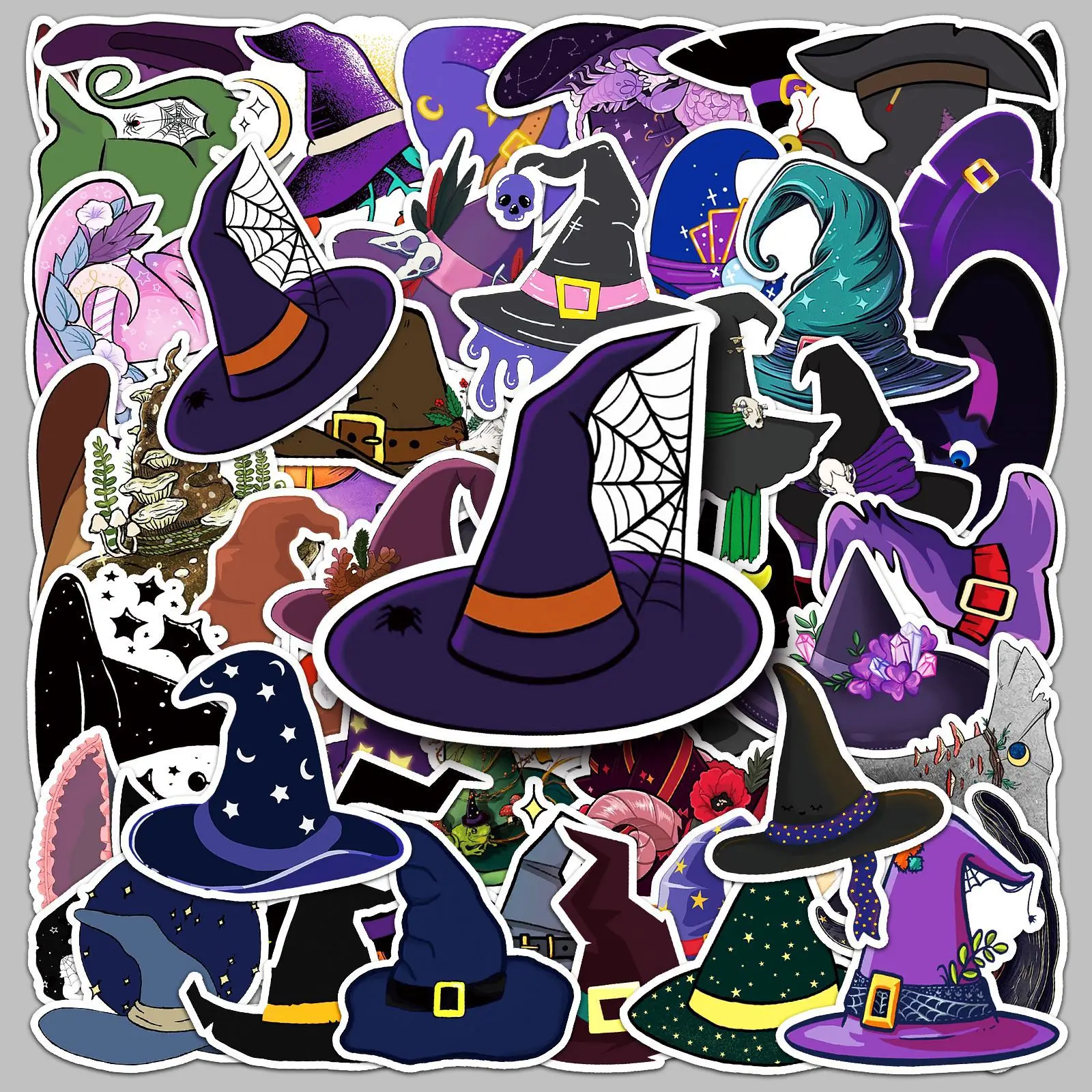 

50pcs Witch Hat Series Graffiti Stickers Suitable for Helmet Desktop Wall Decoration DIY Sticker Pack with Storage Box