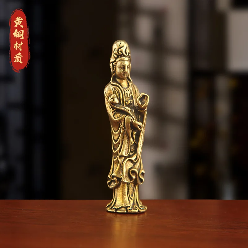 

Solid Brass Southern Sea Guanyin Bodhisattva Buddha Statue Desktop Ornament Antique Collectible Old Bronze