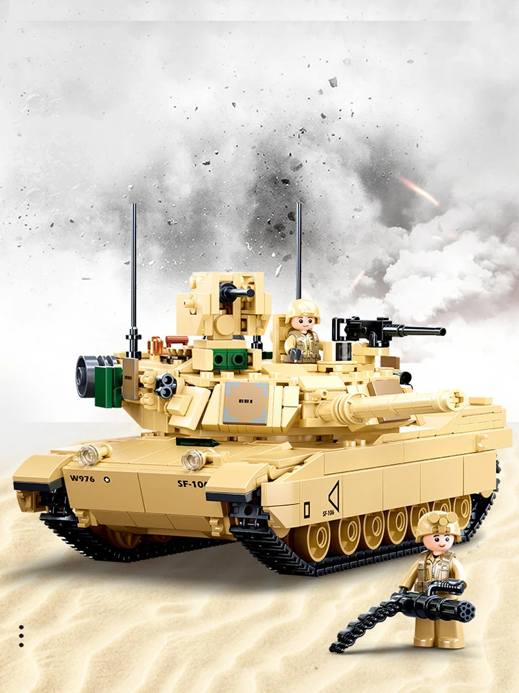 Sluban Nieuwe Wereldoorlog Ii 2 Militaire Usa Abrams M1A2 Battle Tank Chariot Bouwstenen Leger Klassieke Accessoires Model Kids speelgoed - afbeelding 2