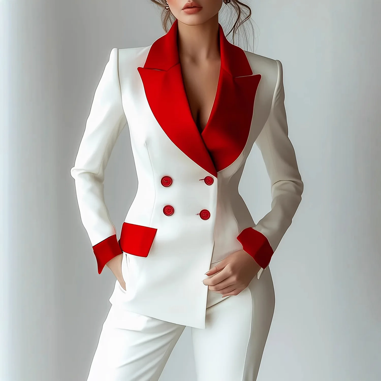 

2025 Women's Fashion Long Sleeve Button Suit Collar Patchwork Pocket Small Blazer Small Suit