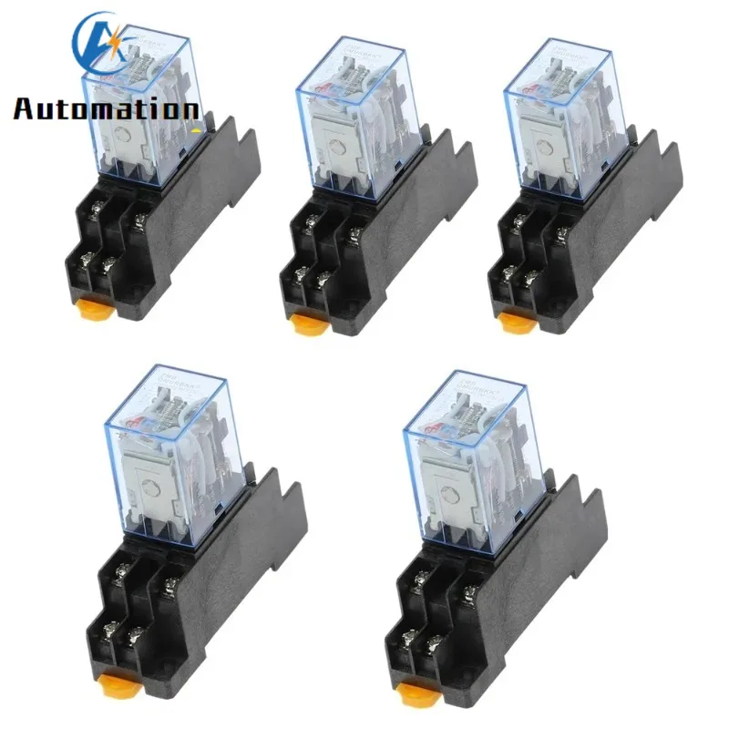 10pcs MY2P HH52P MY2NJ 12V 24V DC / 110V 220V AC coil general purpose DPDT micro mini relay with socket base