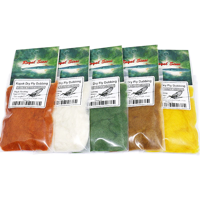 New Hot 5packs set Kapok Dry Fly Dubbing natural hollow fibre buoyant fly tying dub natural float dry flies fly tying materials