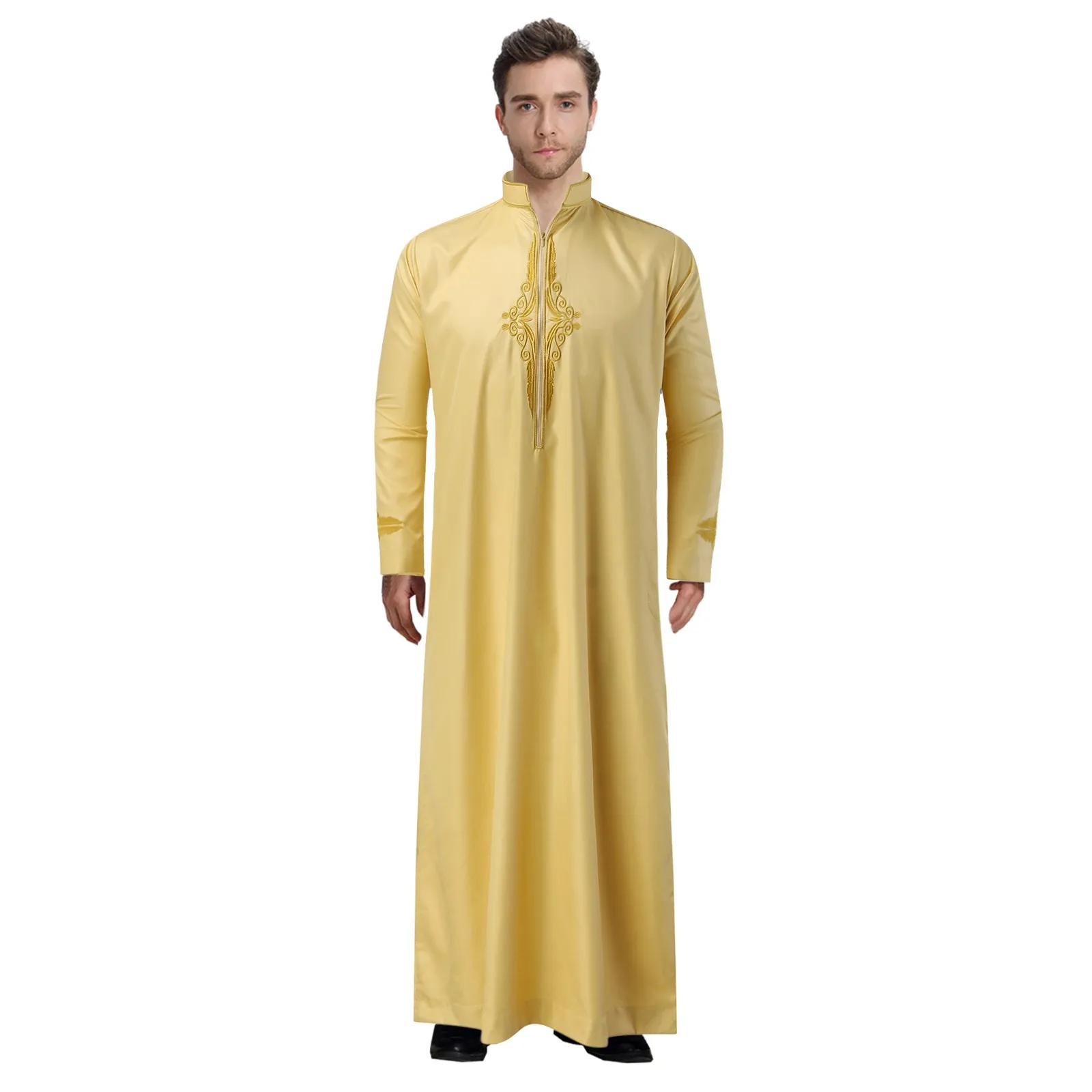 Muslim Fashion Men Robe Middle East Arabian Abaya Dubai Kaftan Arab Turkish Ramadan Summer  Jubba Thobe Thoub Islamic Clothing