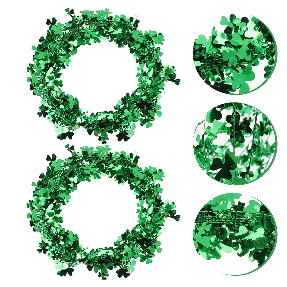 

2Pcs Clover St Patricks Day Wreath Decorations Party Decor Shamrock Hanging Tinsel Wreath Home Supplies St Patricks Day Supplies