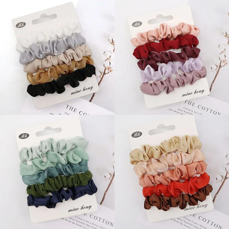 3-5PCs/set Shiny Silky Small Scrunchie Set Hair Bow ties Rope Skinny Scrunchy Elastics Ponytail Holders for Women Girls Headwear