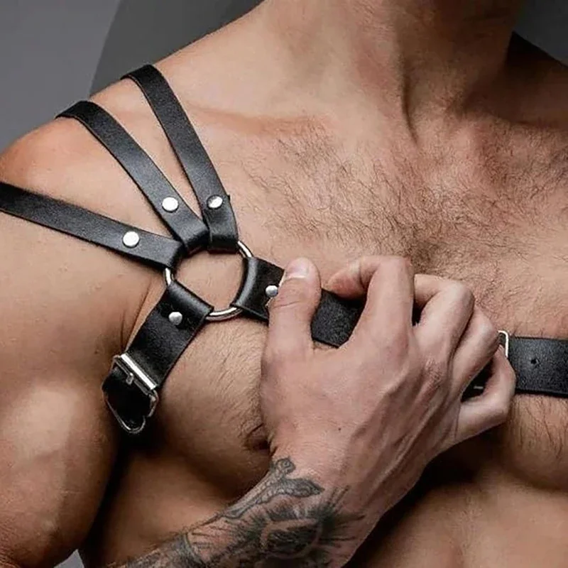 1PC- Men's Body Restraint Straps, Body Wear Accessories for Parties and Gatherings, Made of PU Material, for Gym Training