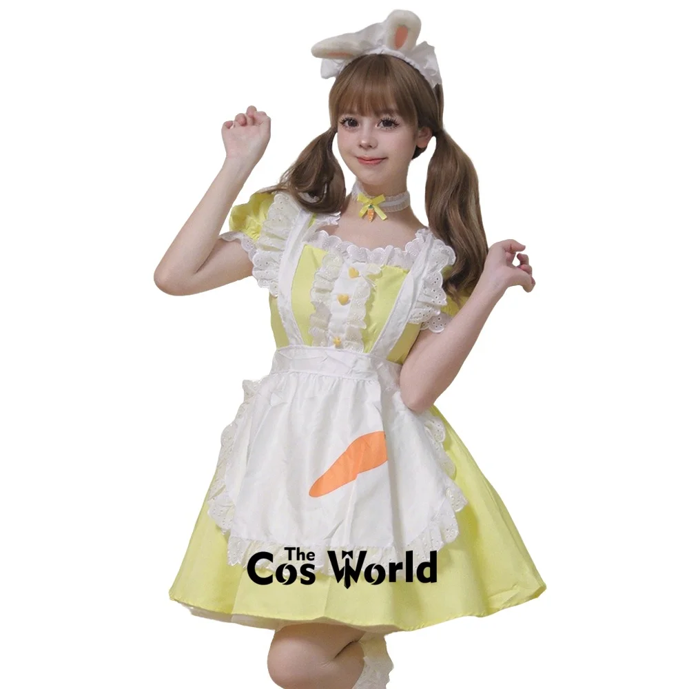 

Plus Size 5XL Japanese Sweet Lolita Rabbit Carrot Maid Apron Dress Cafe Waitress Uniform for Party & Comic Con Cosplay Costumes