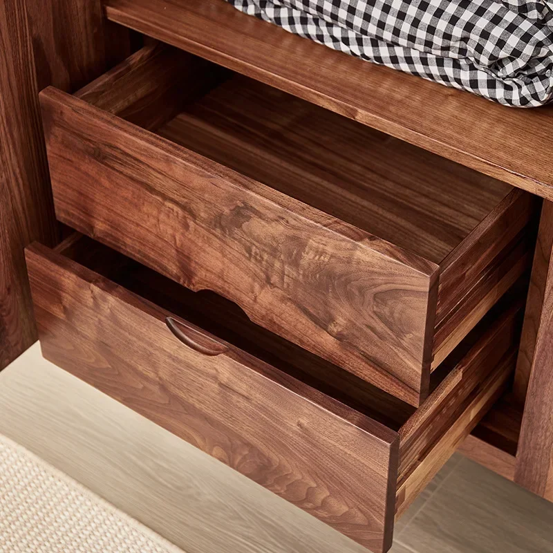 Schwarzer Walnuss-Kleiderschrank aus massivem Holz, Zuhause, Schlafzimmer, zweitüriger Kleiderschrank, nordischer leichter Luxus-Kleiderschrank mit Doppeltür