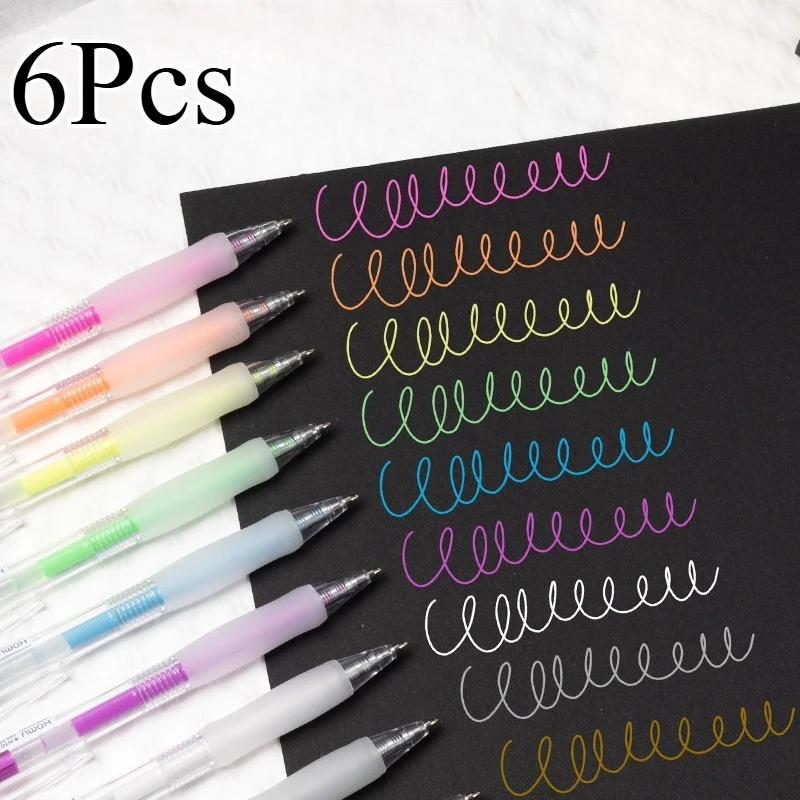 6Pcs Gel Pen Large Capacity 0.8mm Painting Drawing Markers Writing Pen Art School Supplies Multicolor Highlighters