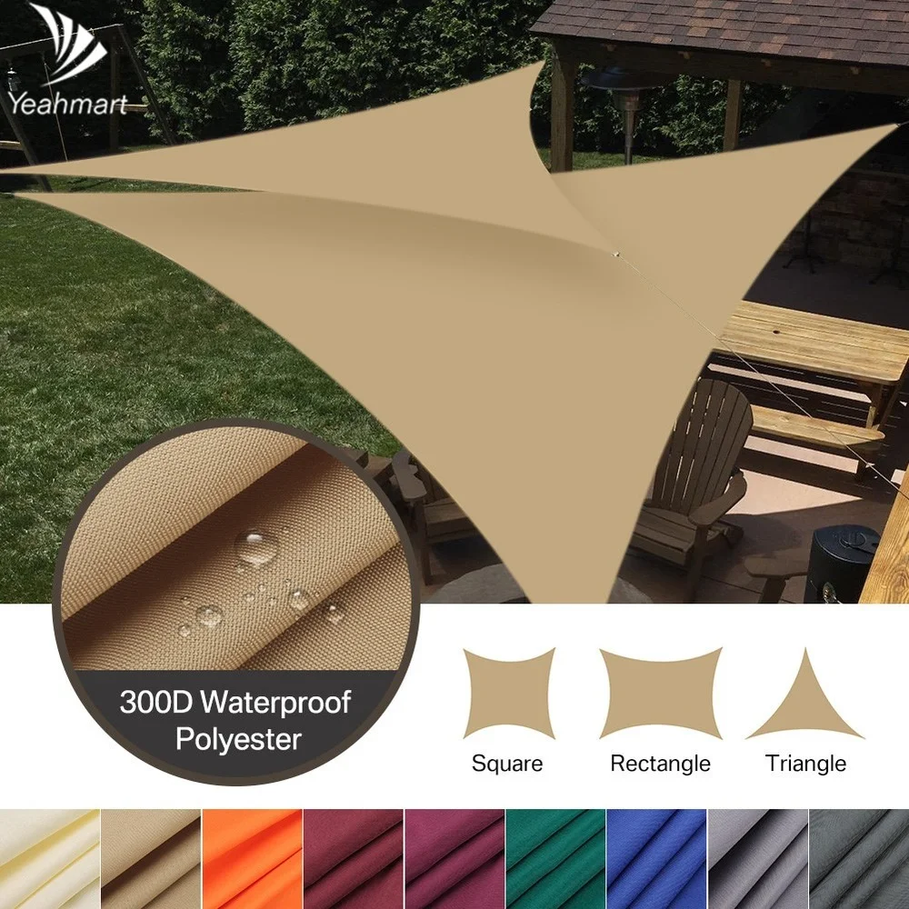 5x5x5/2x2x2M Waterproof Sun Shelter Triangle Sunshade Protection Outdoor Canopy Garden Patio Pool Shade Sail Awning Shade Cloth