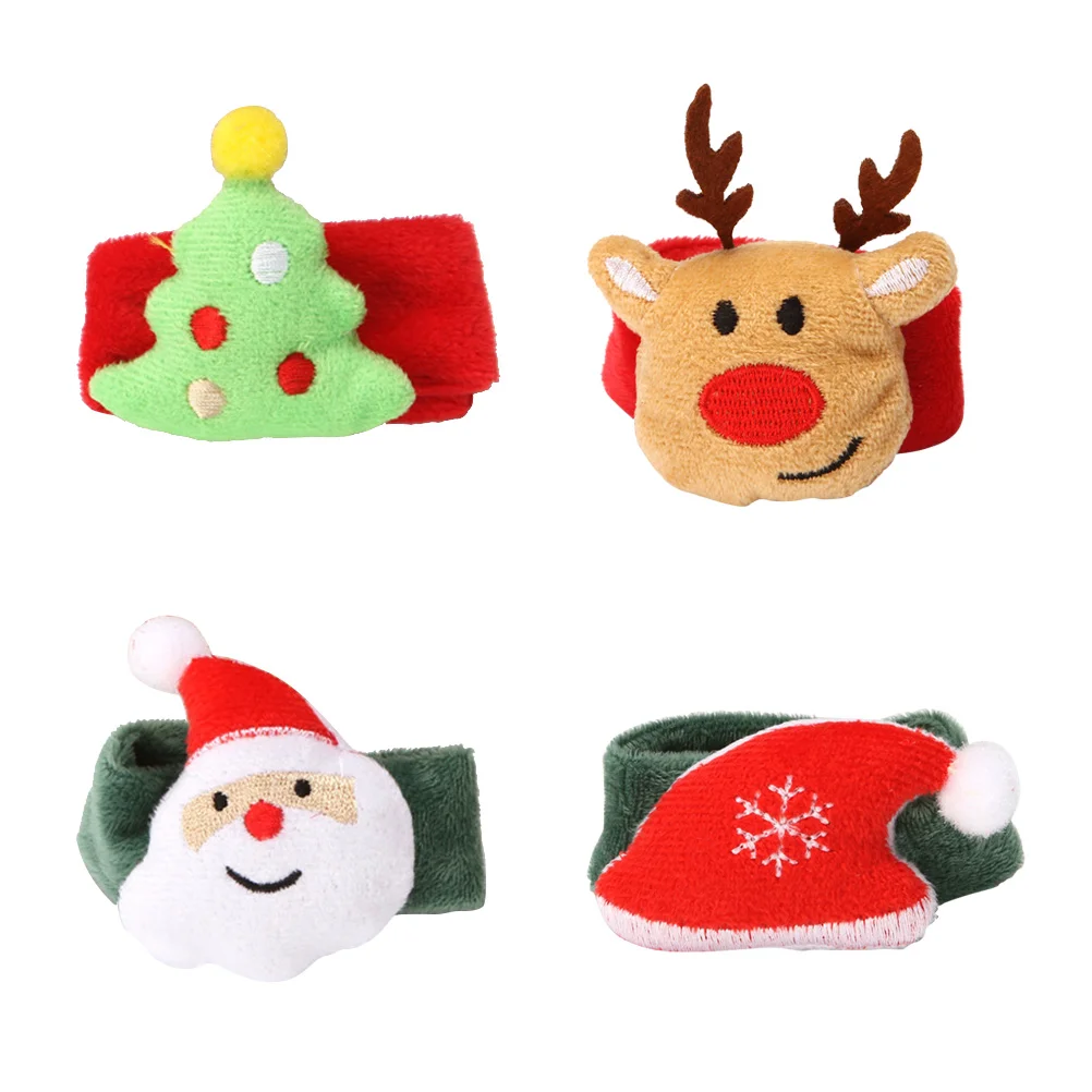 

4PCS Christmas Slap Bracelets Santa Claus Elk Xmas Tree Hat Wristband Xmas Decorations christmas slap bands