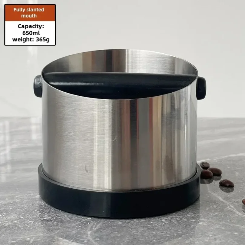 Coffee Knock Box Stainless Steel Espresso Knock Box Non Slip Coffee Ground Knock Box with Rubber Ring Beveled Coffee Ground Bin view 3