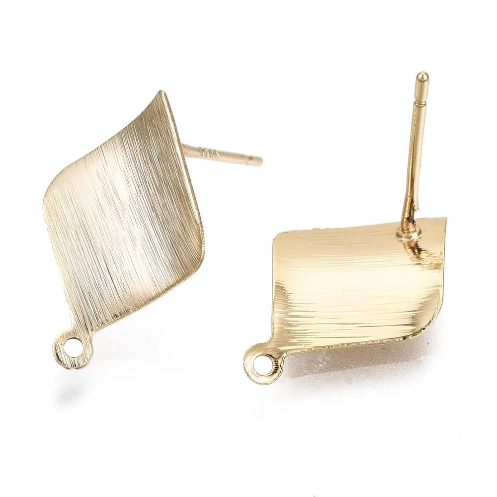 2-4pcs Brass Stud Earring Findings with 925 Sterling Silver Pins Nickel Free Twist Rhombus Real 18K Gold Plated