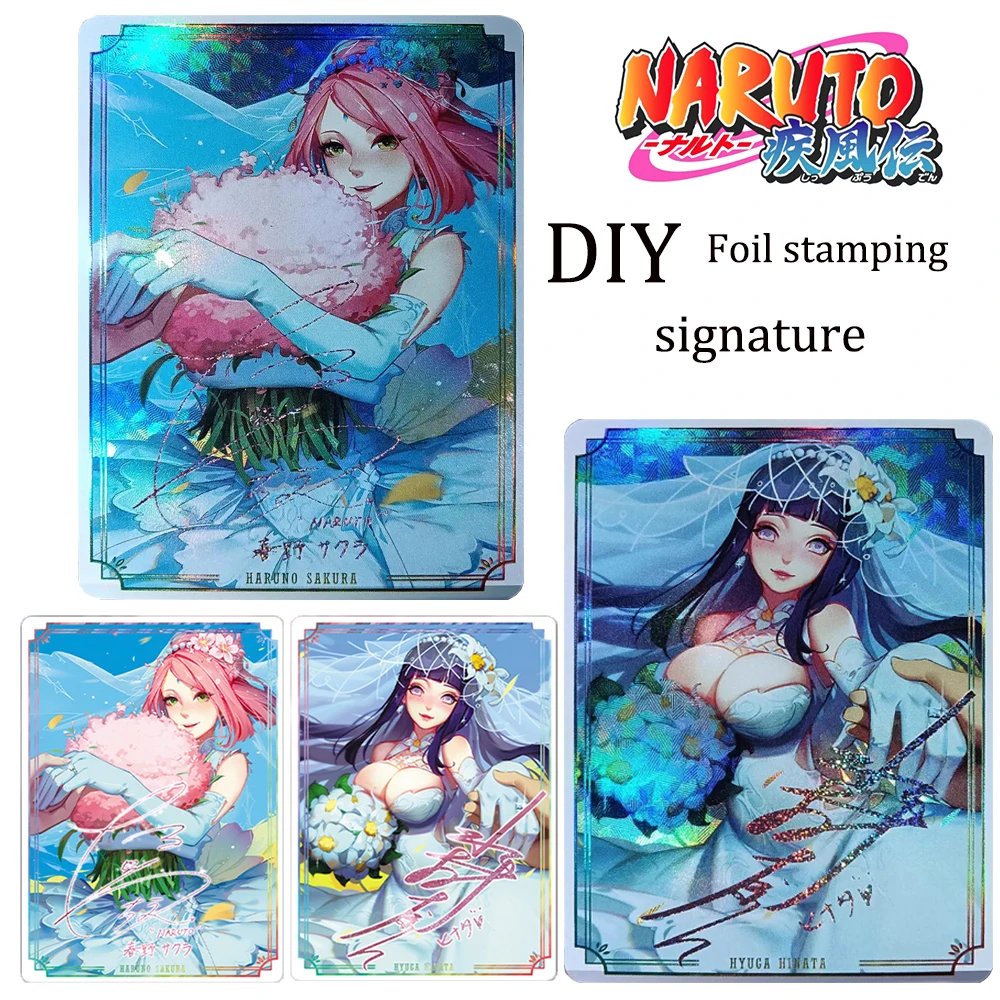 Naruto Homemade collectible cards DIY 2PCS Sakura Haruno Hinata Hinata Pink gold signature Refractive brilliance Holiday gifts