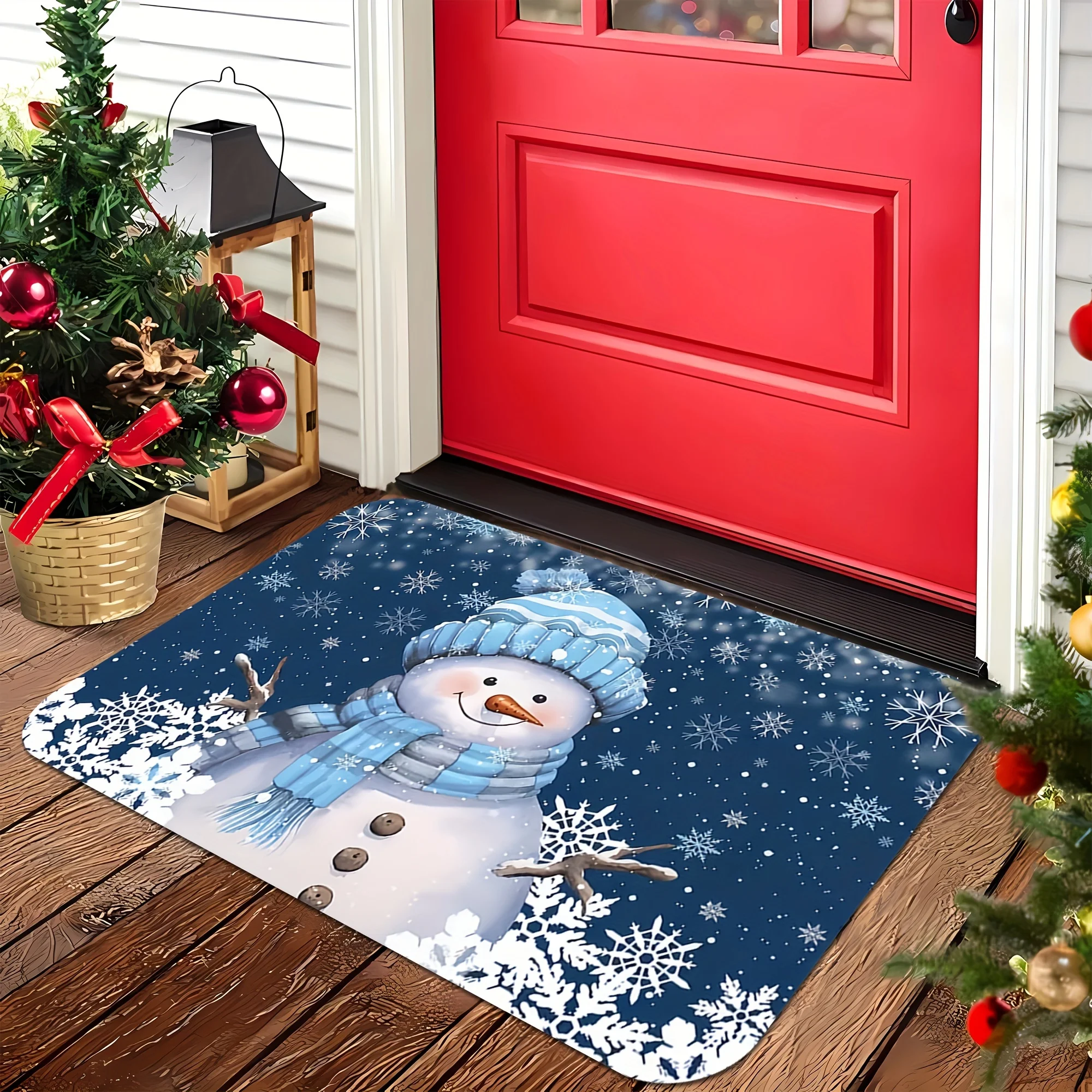 Christmas Blue Snowman Design Carpet Home Warm Holiday Decoration Accessories Bathroom Doormats Suitable for Livingroom Hallway