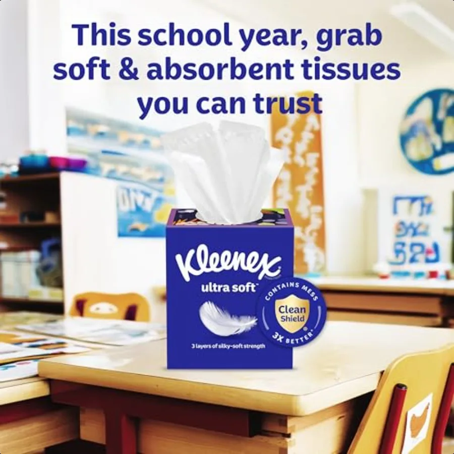 Kleenex Ultra Soft Facial Tissues 3 Flat Boxes 120 Tissues per Box 3Ply 360 Total Packaging May Vary
