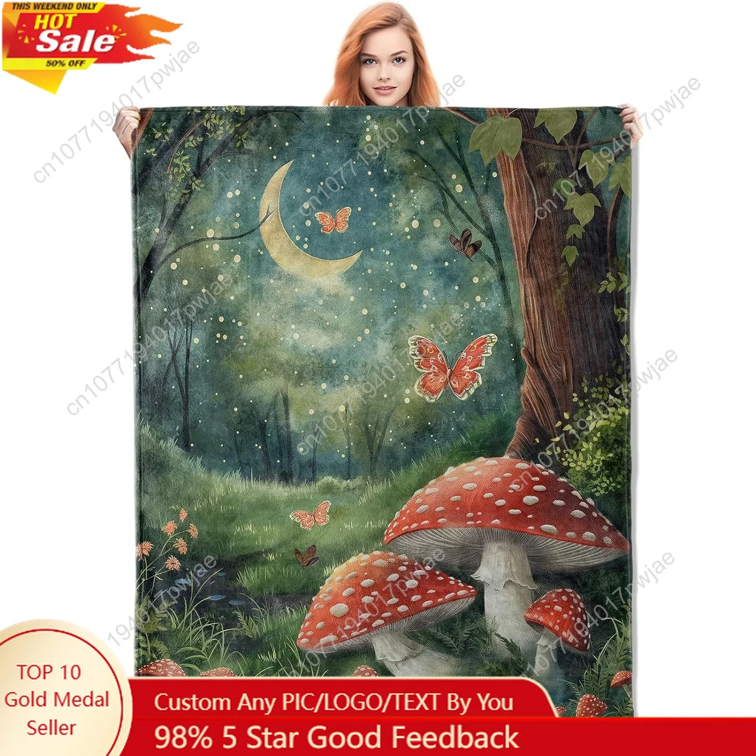 

Mushroom Forest Blanket Magical Mushroom Flannel Fleece Throw for Kids Adults Ultra-Soft Warm Home Decor Blanket Custom blankets