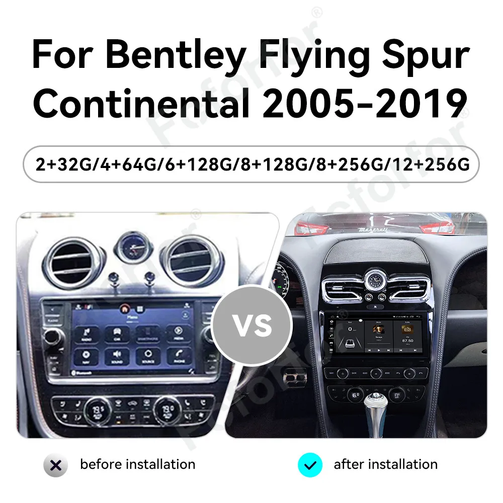 10.9 Inch CarPlay Android 14.0 Upgrade For Bentley Flying Spur Continental 2005-2019 Car Radio Multimedia Player GPS Heat Unit