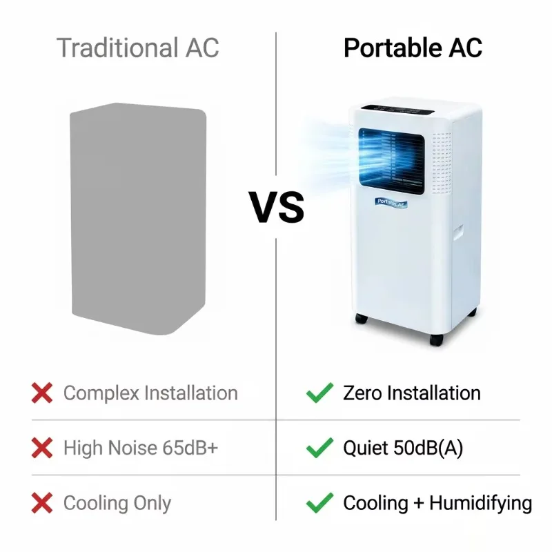 Airo Factory Wholesale 3 in 1 Cooling Heating Humidifying Portable Air Conditioner with AC Exhaust Hose Energy Efficient