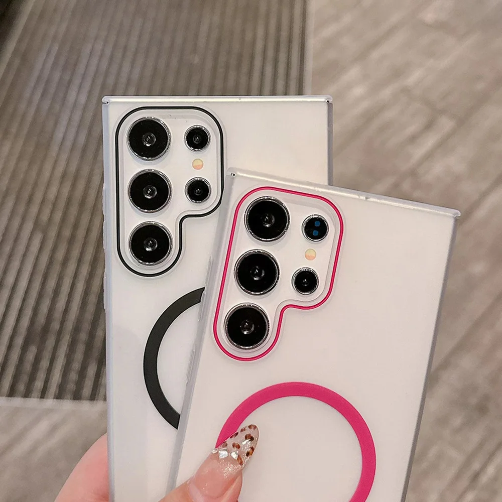 Transparent Matte Case For Samsung Galaxy S25 Ultra S24 S23 S22 Ultra S23 S20 S21 FE Magnetic Wireless Charge Ultra Thin Cover