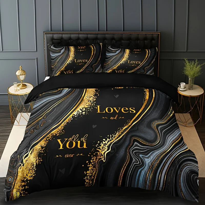 

Quicksand Texture Letter Duvet Cover Set 1 Duvet Cover With 2 Pillowcases High-Definition Print Bedding Set Room Decor