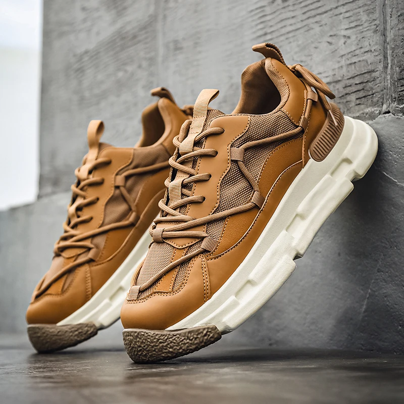 Casual Sneaker Men's Autumn Sneakers Leather Shoes Safety Shoes Ankle Boots Non-slip Platform Sports  Height Increasing Fashion image 2