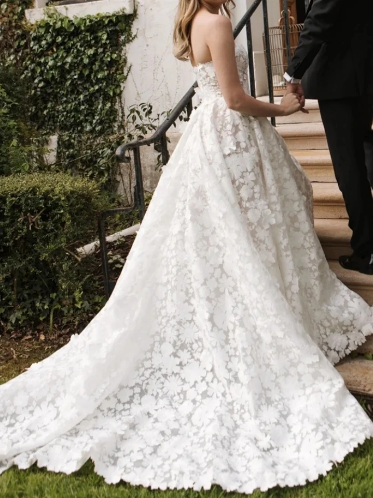 

A1049 Charming Flower Wedding Dresses Strapless Lace Up A Line Bride Bridal Gown Vestido De Noiva Robe De Soiree 2025Customized
